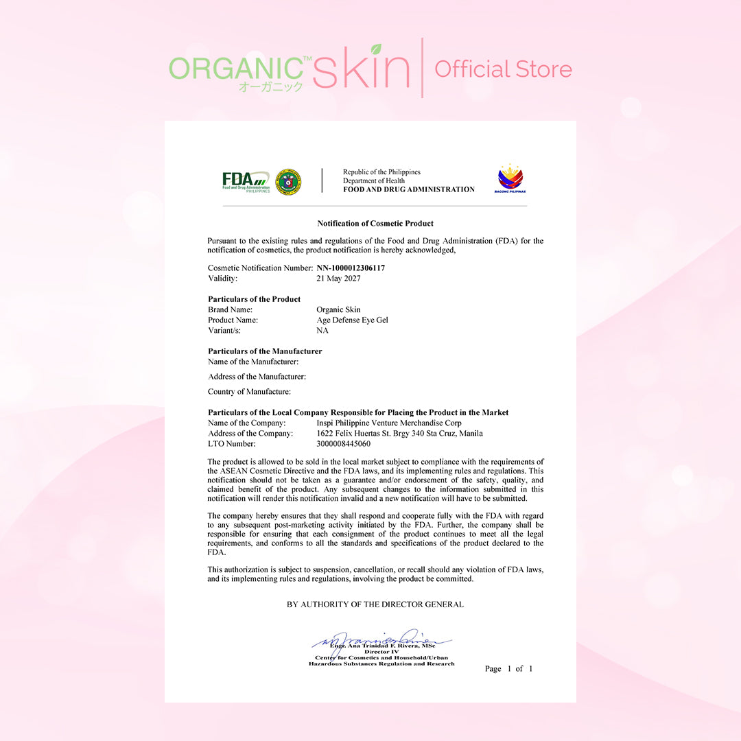 Organic Skin Japan Anti Aging Eye Gel 20ml Eyebag Remover Antiaging Eyegel Moisturizer for Eyes