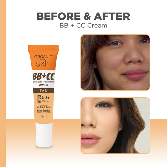 Organic Skin Japan BB+CC Cream Tan SPF 50+ PA+++ 15ml with Kojic Acid and Niacinamide bb cream cc cream beauty cream concealing concealer makeup base primer color correcting blemish remover light foundation sun protection free shipping on sale