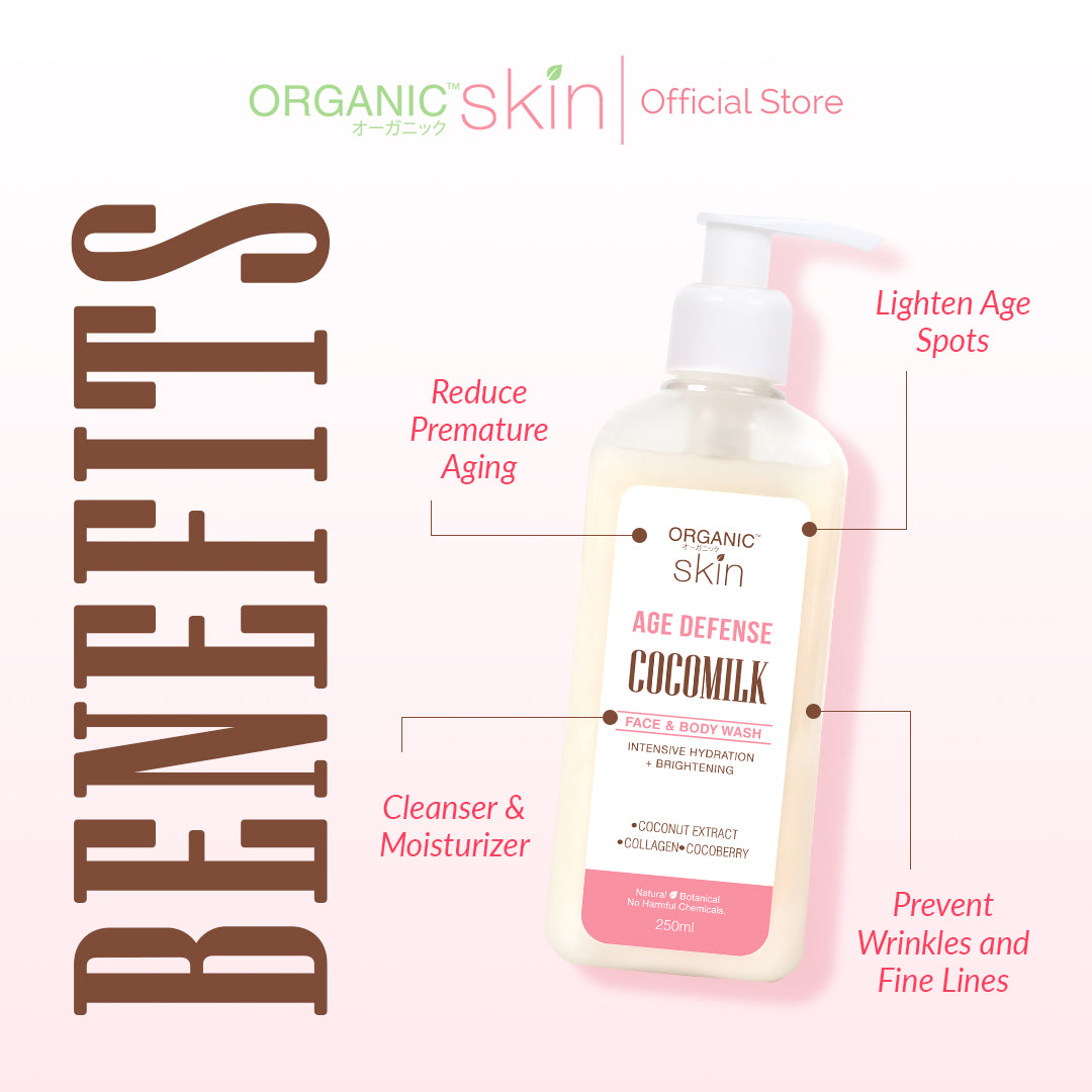 Organic Skin Japan Age Defense Coco milk Face & Body Wash 250ml Bodywash with Collagen Anti Aging
