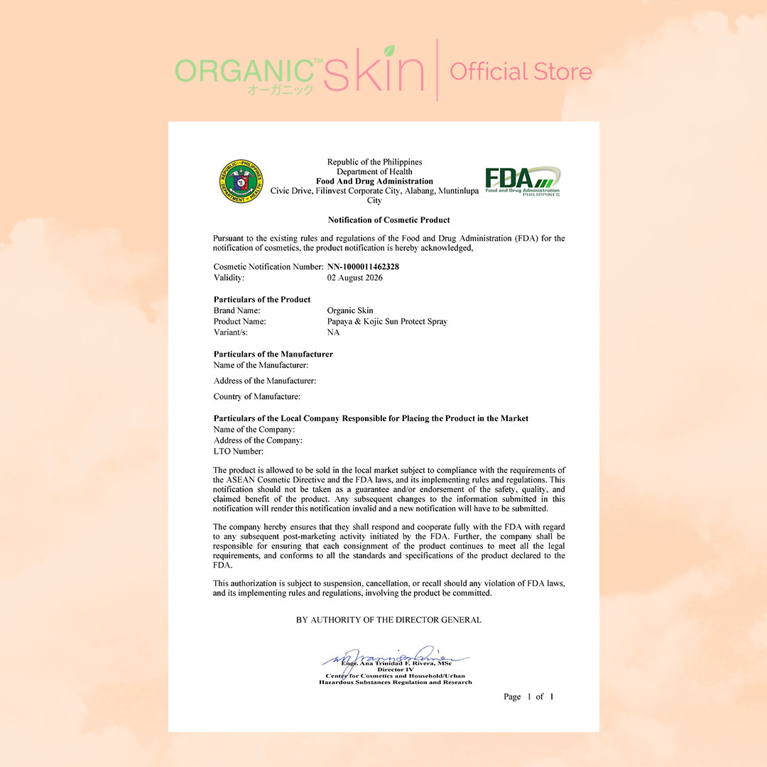 Organic Skin Japan Papaya & Kojic Sunscreen spf50 Sunblock Face and Body Spray Skin Care Set of 2