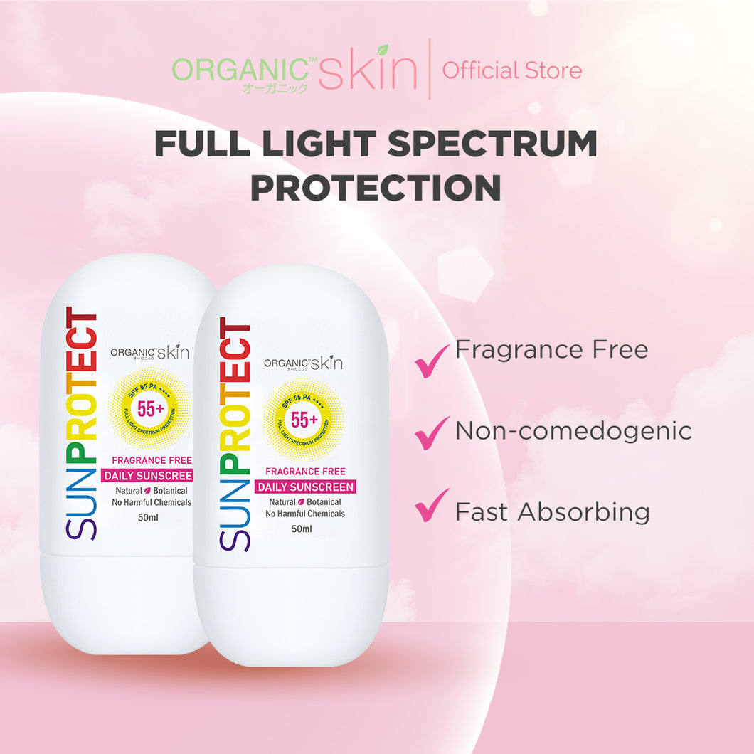 Organic Skin Japan Sun Protect Daily Sunscreen 50ml SPF 55 Sunblock All Skin Type Unscented Set of 2