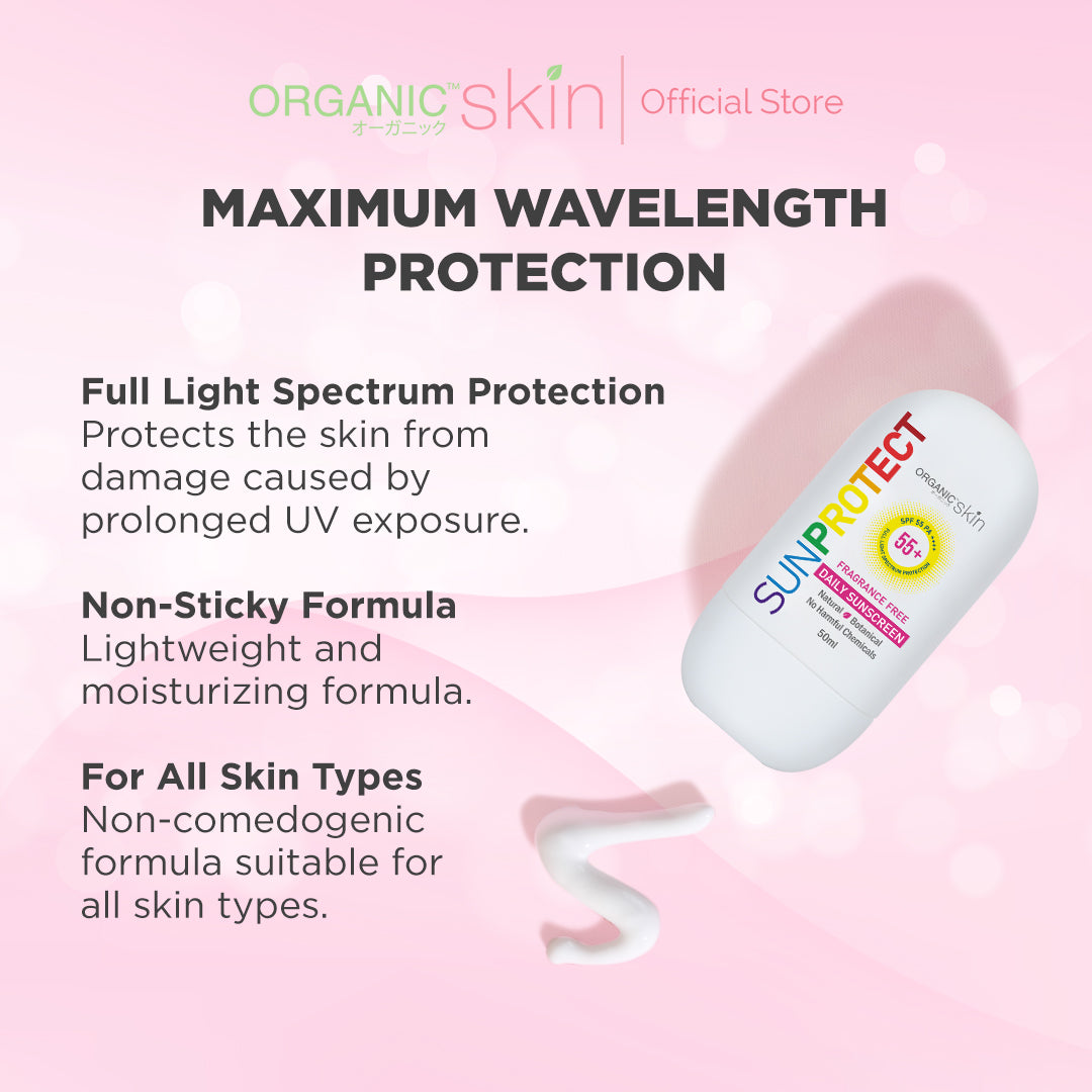 Organic Skin Japan Sun Protect Daily Sunscreen 50ml SPF 55 Sunblock All Skin Type Unscented
