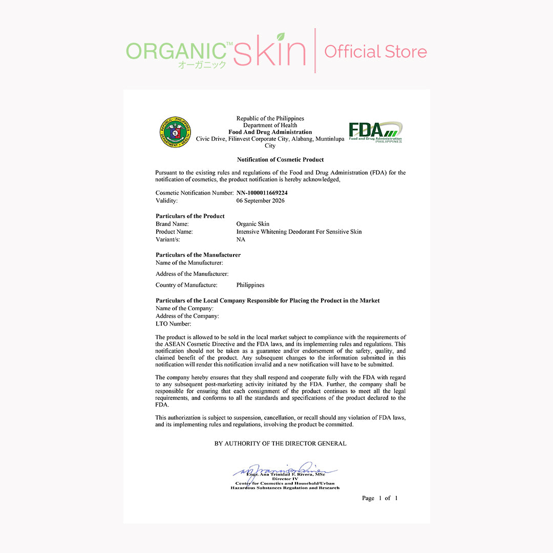 Organic Skin Japan Unscented Intensive Whitening Underarm Deodorant Deo Roll on for Sensitive Skin