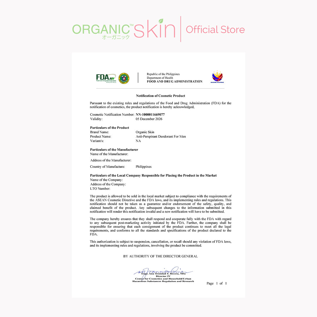 Organic Skin Japan Anti-Perspirant Deodorant For Men 40ml Underarm Whitening Deo Roll On