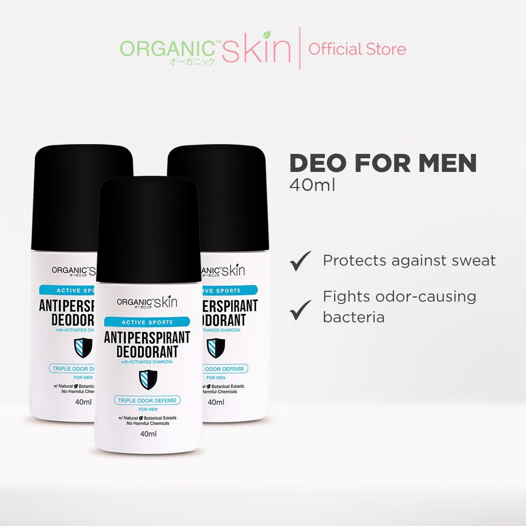 Organic Skin Japan Anti-Perspirant Deodorant For Men 40ml Underarm Whitening Deo Roll On Set of 3