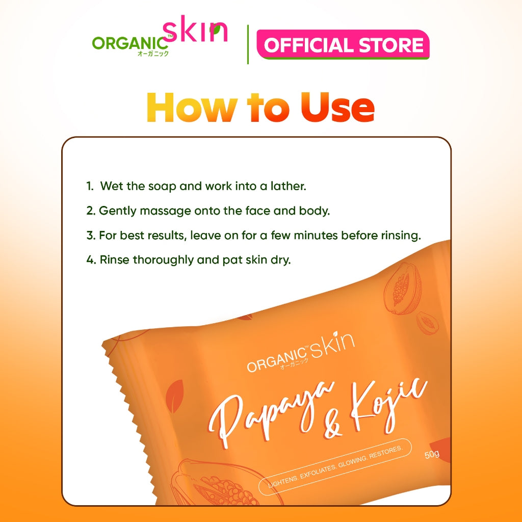 Organic Skin Japan Papaya & Kojic Whitening Soap 50g with Arbutin + Licorice + Bearberry allnatural natural soap white bath body skin care skincare korean soap face cleanser anti acne pimple remover papaya soap organicskin flash sale