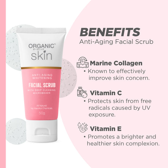 Organic Skin Japan AntiAging Whitening Facial Scrub with Microbeads (50g) Anti Aging Set of 2