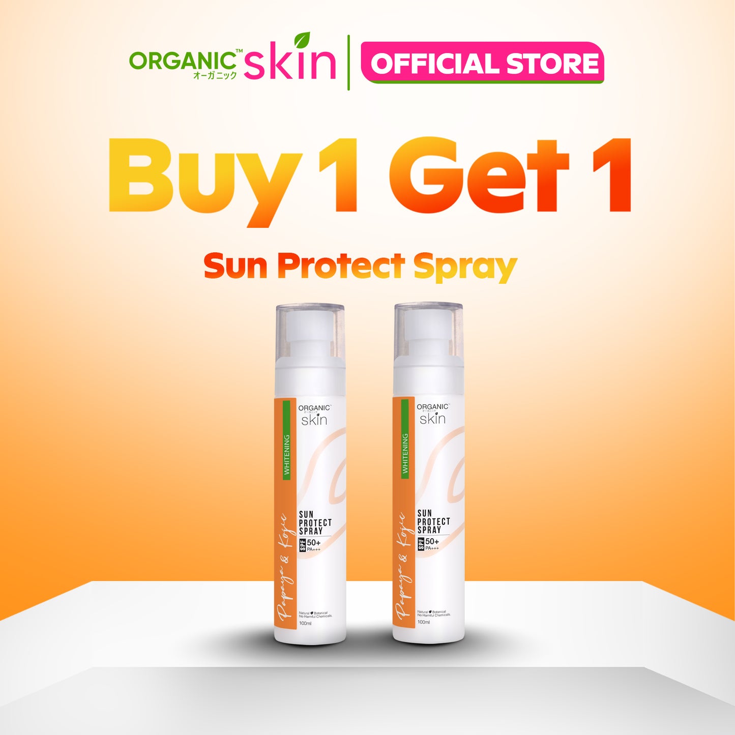 Organic Skin Japan Papaya & Kojic Sunscreen spf50 Sunblock Face and Body Spray Skin Care Set of 2