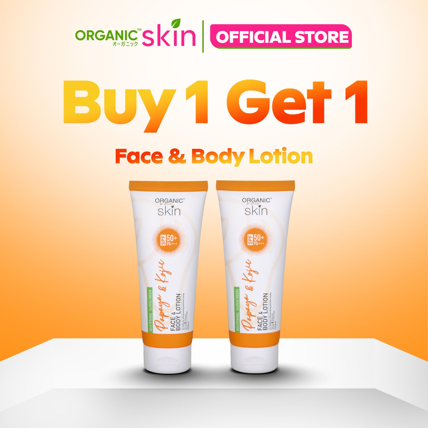 Organic Skin Japan Papaya Kojic Whitening Lotion Sunscreen Face Body Lotion Skin Care Set of 2