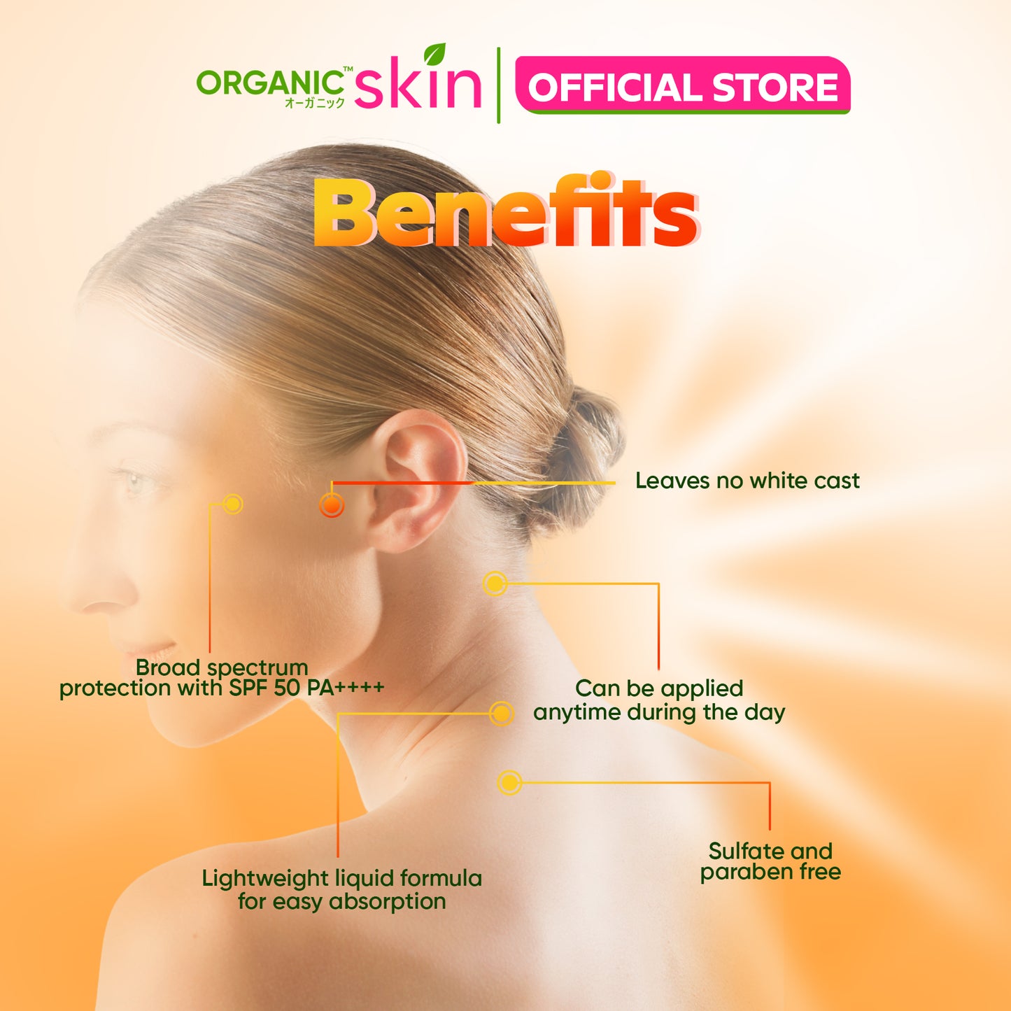 Organic Skin Japan Papaya & Kojic Sunscreen spf50 Sunblock Face and Body Spray Skin Care Set of 2