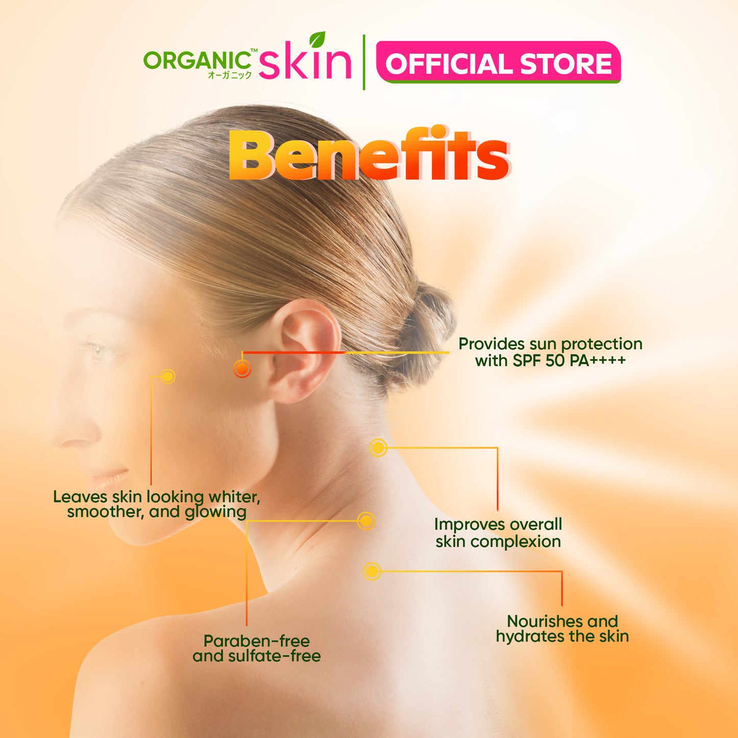 Organic Skin Japan Papaya Kojic Whitening Lotion SPF 50 Sunscreen Face and Body Lotion Skin Care