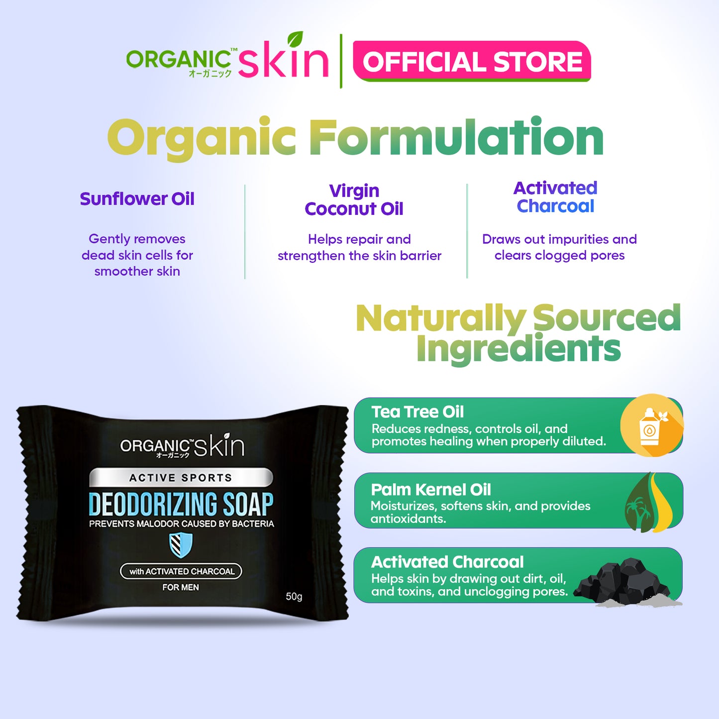 Organic Skin Japan Deodorizing Soap for Men 50g with Activated Charcoal Anti Odor Antiperspirant