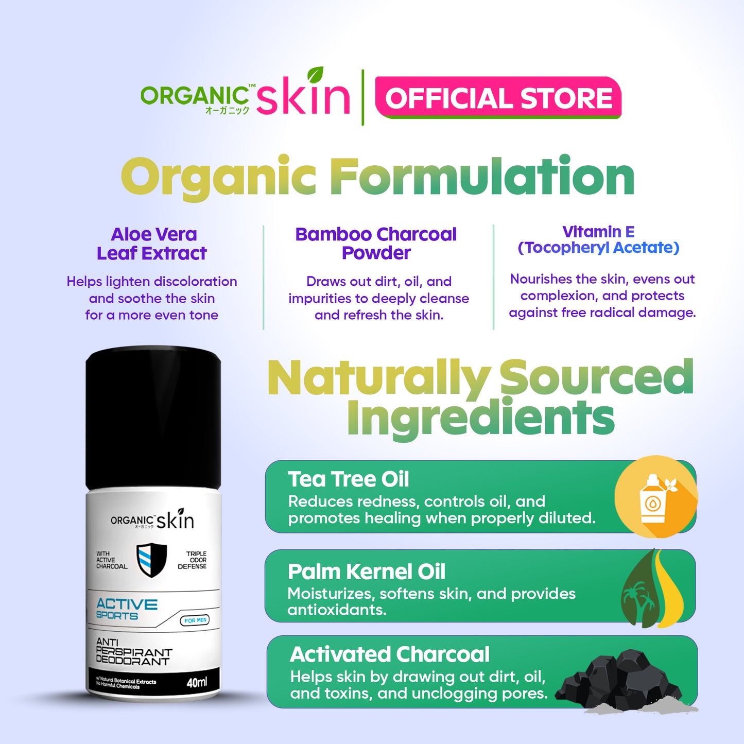 Organic Skin Japan Anti-Perspirant Deodorant For Men 40ml Underarm Whitening Deo Roll On