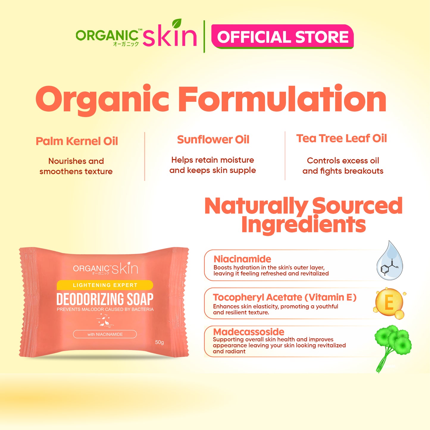 Organic Skin Japan Deodorizing Soap 50g Underarm Whitening Anti Odor Antiperspirant