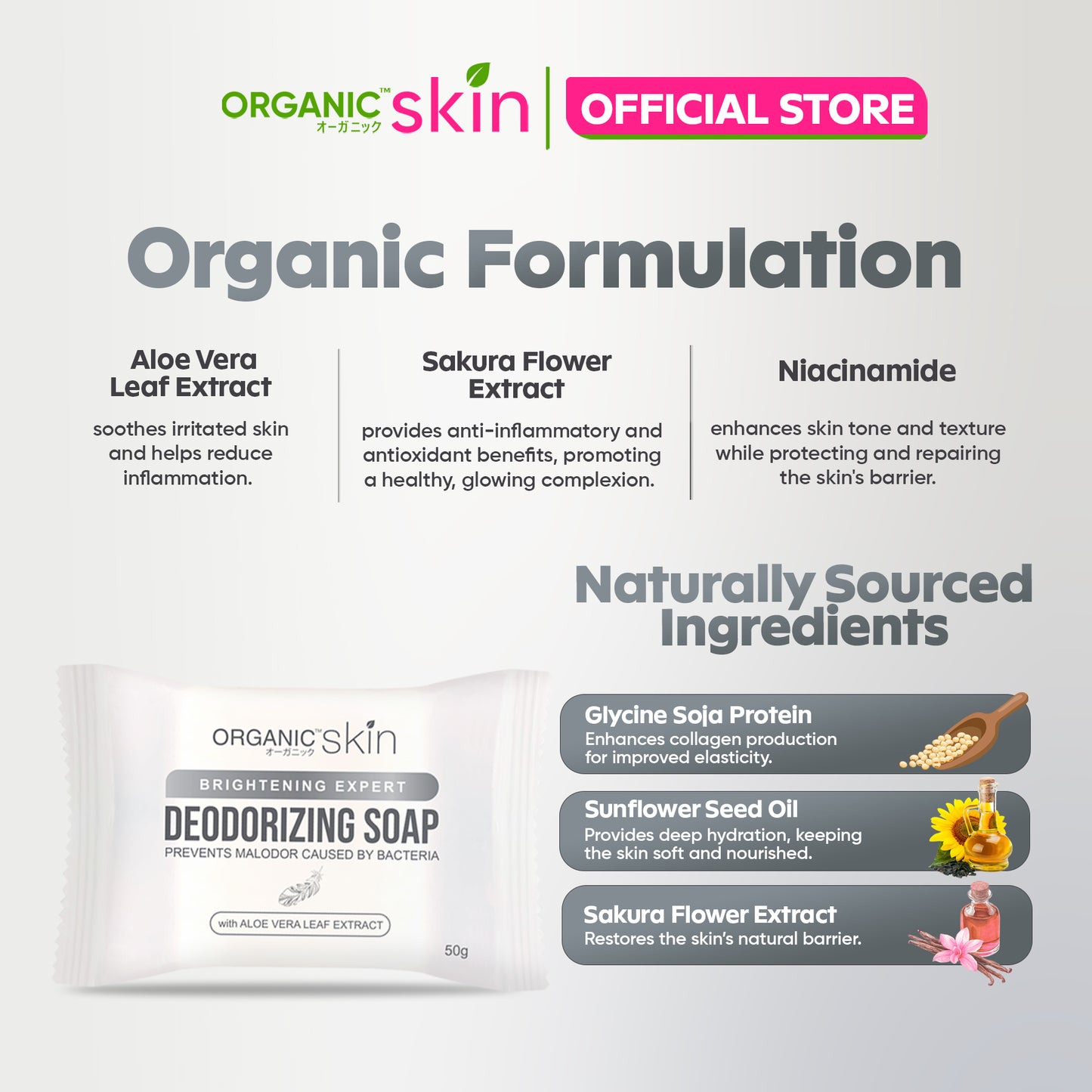 Organic Skin Japan Deodorizing Soap for Sensitive Skin 50g Underarm Whitening Antiperspirant