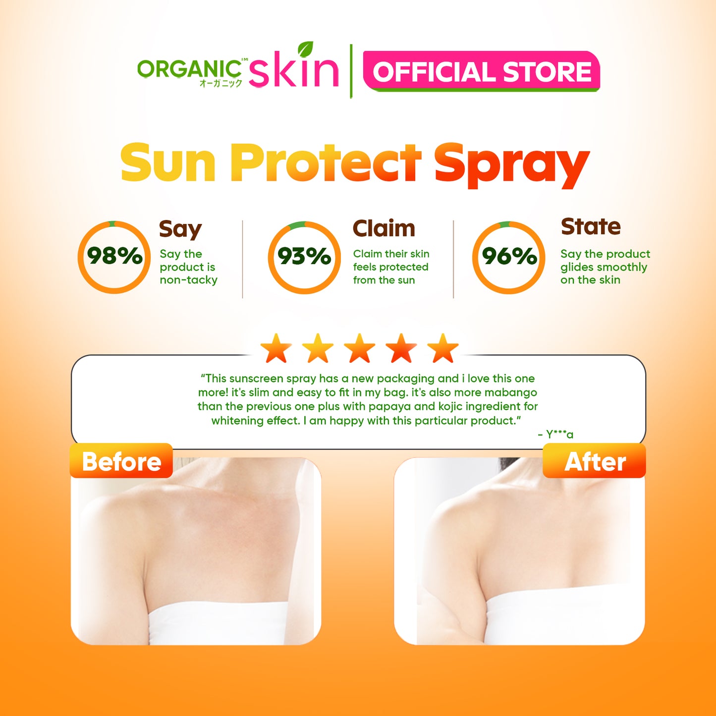 Organic Skin Japan Papaya & Kojic Sunscreen spf50 Sunblock Face and Body Spray Skin Care Set of 2