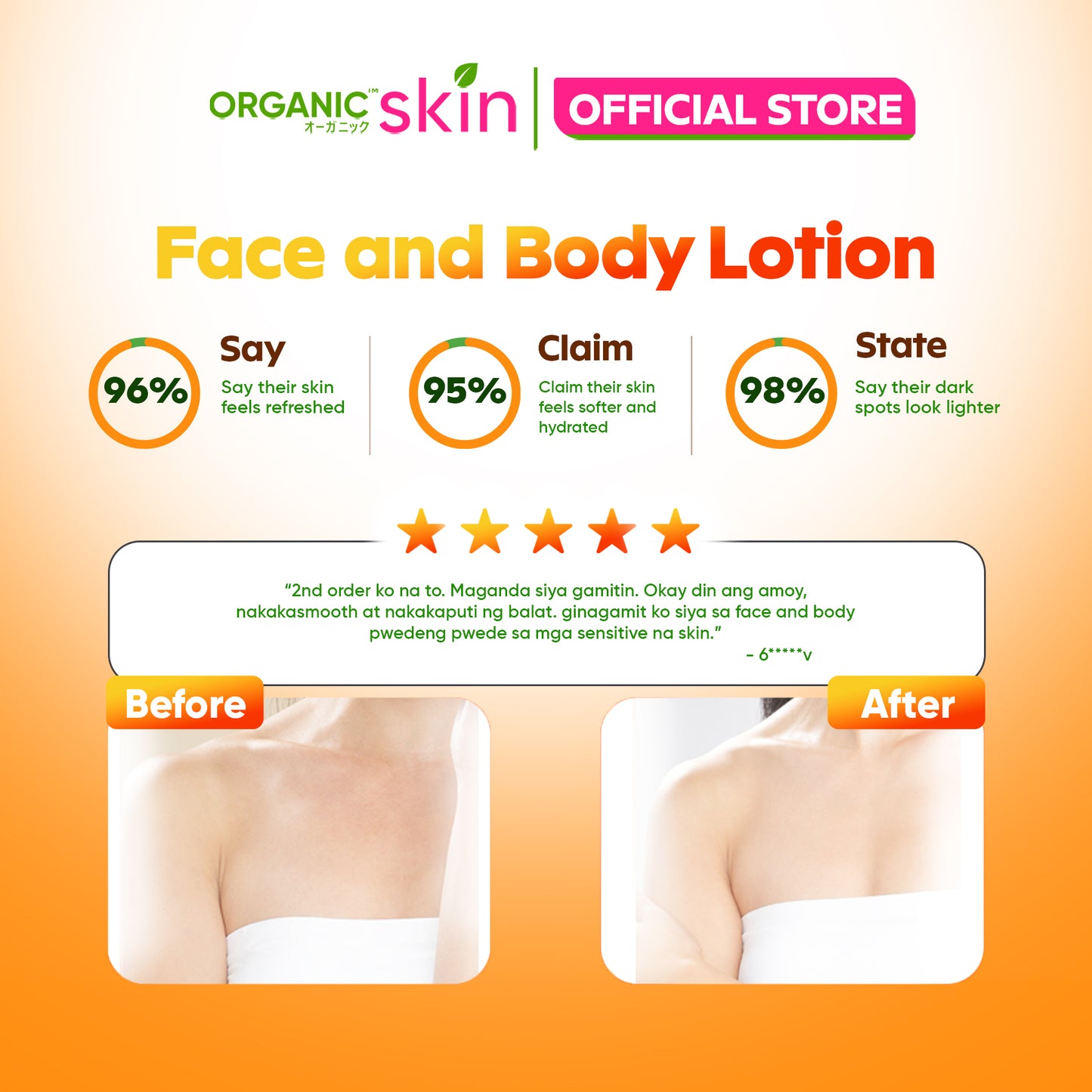 Organic Skin Japan Papaya Kojic Whitening Lotion SPF 50 Sunscreen Face and Body Lotion Skin Care