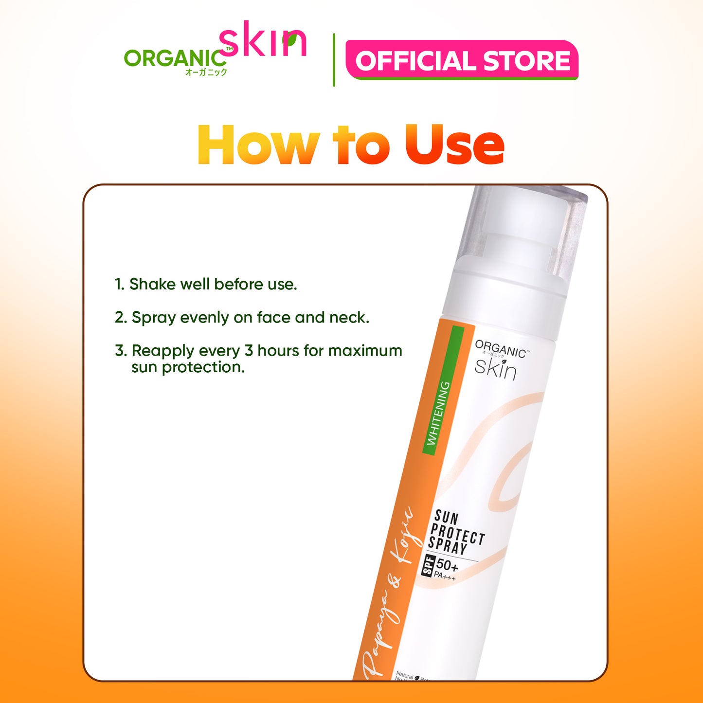 Organic Skin Japan Papaya & Kojic Sunscreen spf50 Sunblock Face and Body Spray Skin Care Set of 2