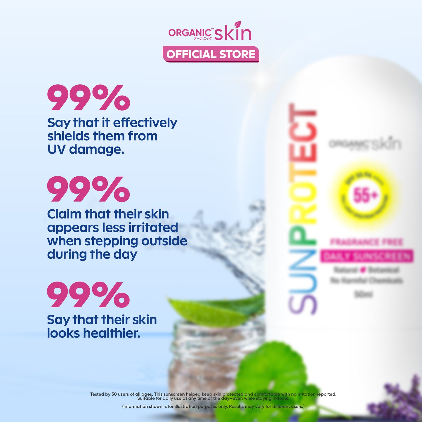 Organic Skin Japan Sun Protect Daily Sunscreen 50ml SPF 55 Sunblock All Skin Type Unscented