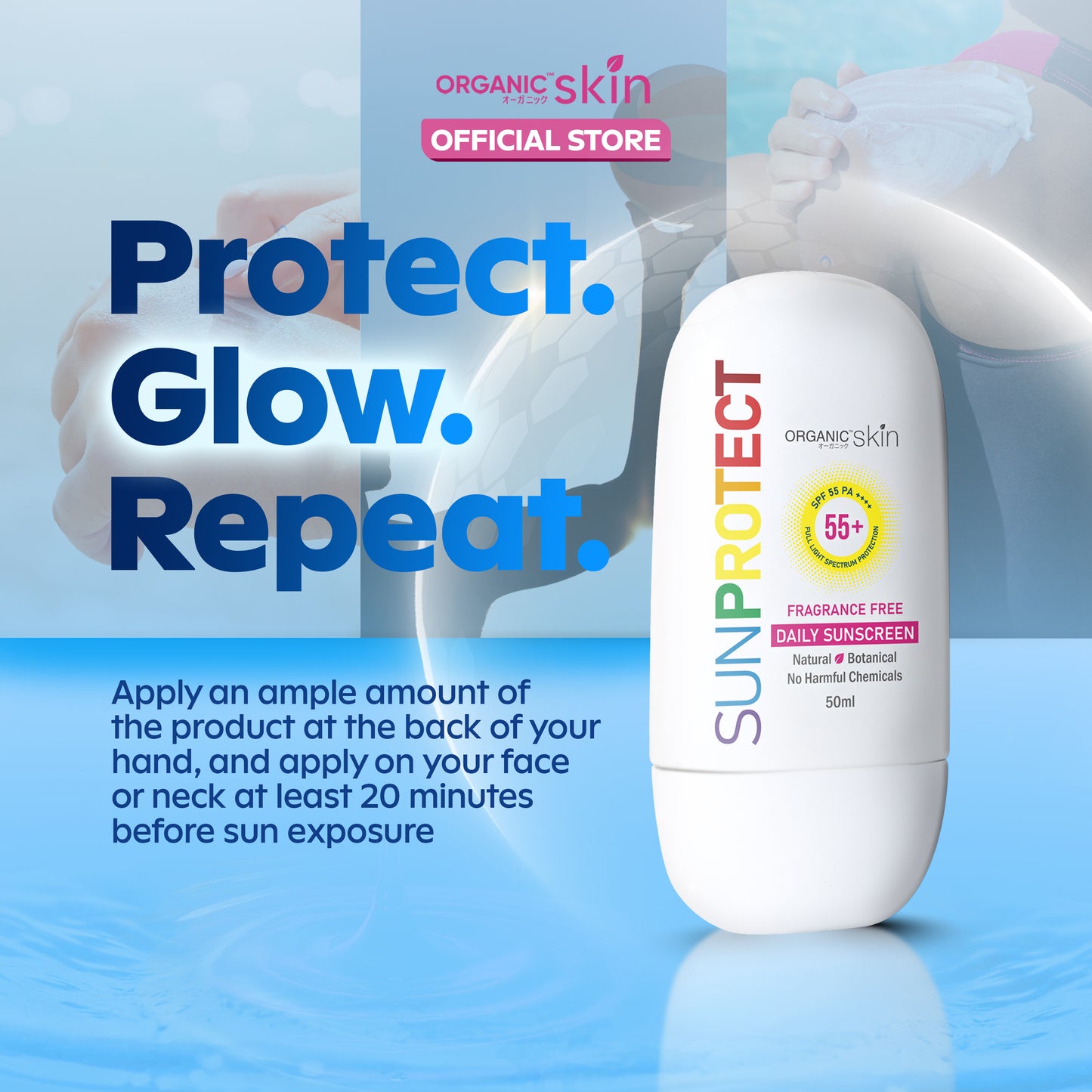 Organic Skin Japan Sun Protect Daily Sunscreen 50ml SPF 55 Sunblock All Skin Type Unscented