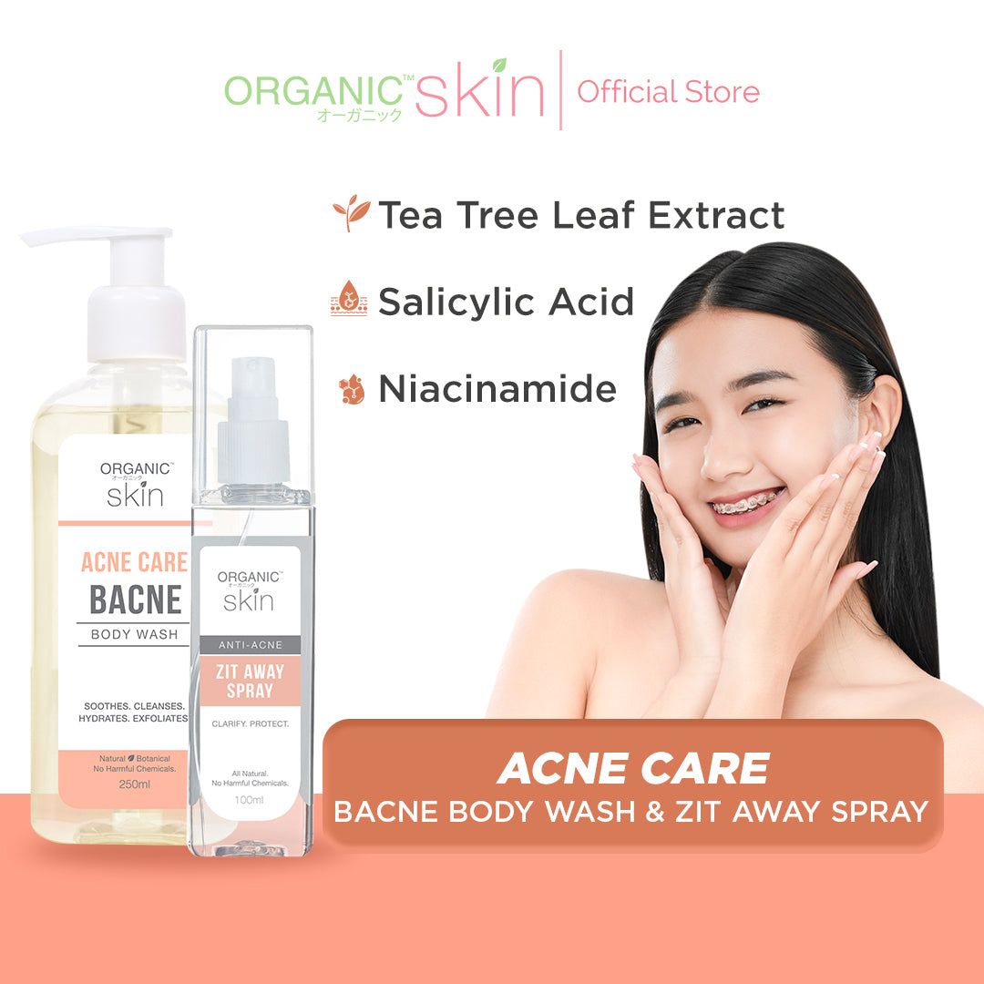 Organic Skin Japan Acne Care Set Bacne Body Wash 250ml & Zit Away Spra