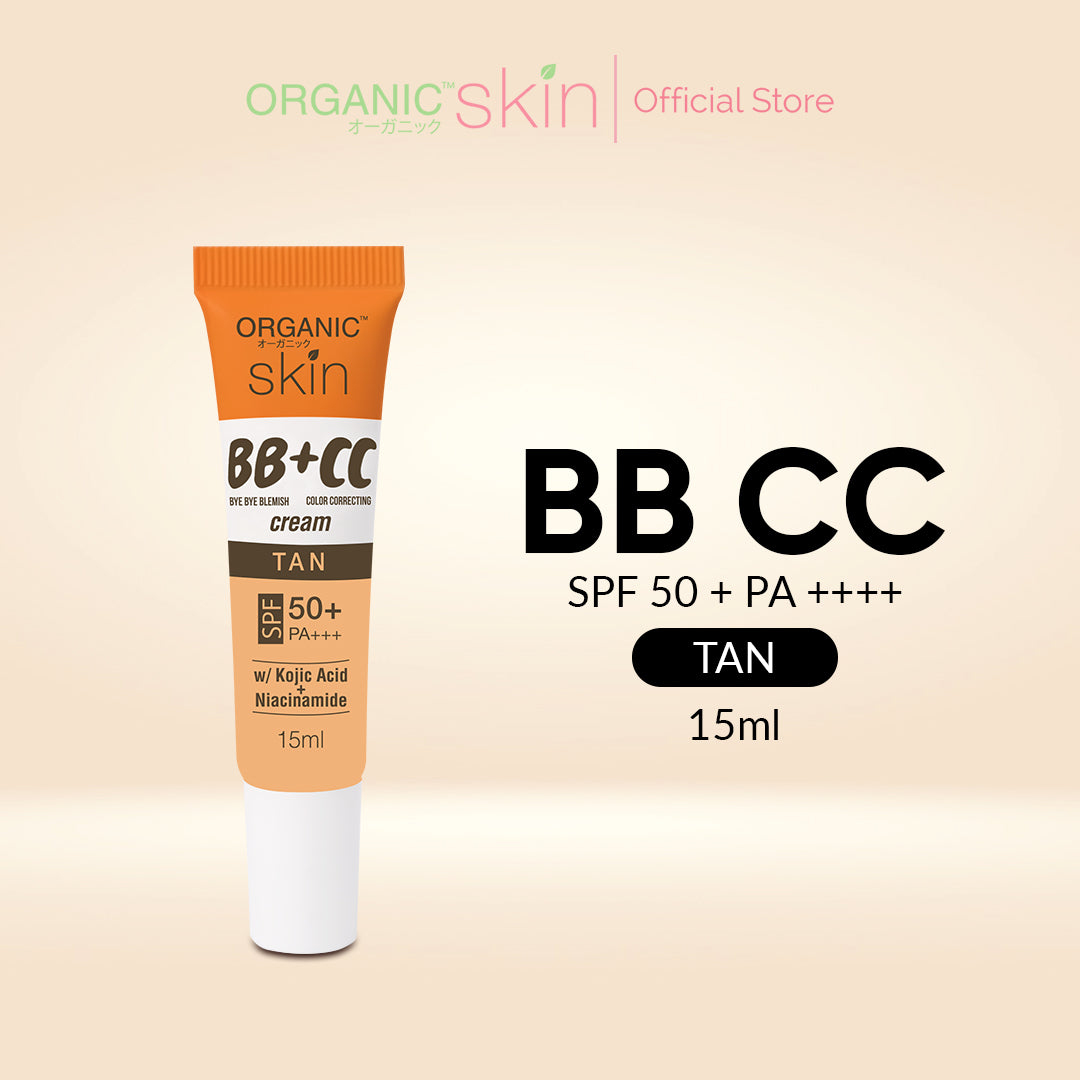 Organic Skin Japan BB+CC Cream Tan SPF 50+ PA+++ 15ml with Kojic Acid and Niacinamide