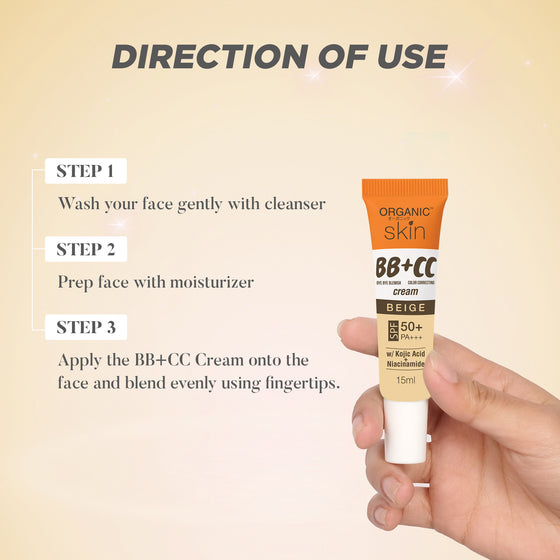 Organic Skin Japan BB+CC Cream Beige SPF 50+ PA+++ 15ml with Kojic Acid and Niacinamide bb cream cc cream beauty cream concealing concealer makeup base primer color correcting blemish remover light foundation sun protection free shipping on sale