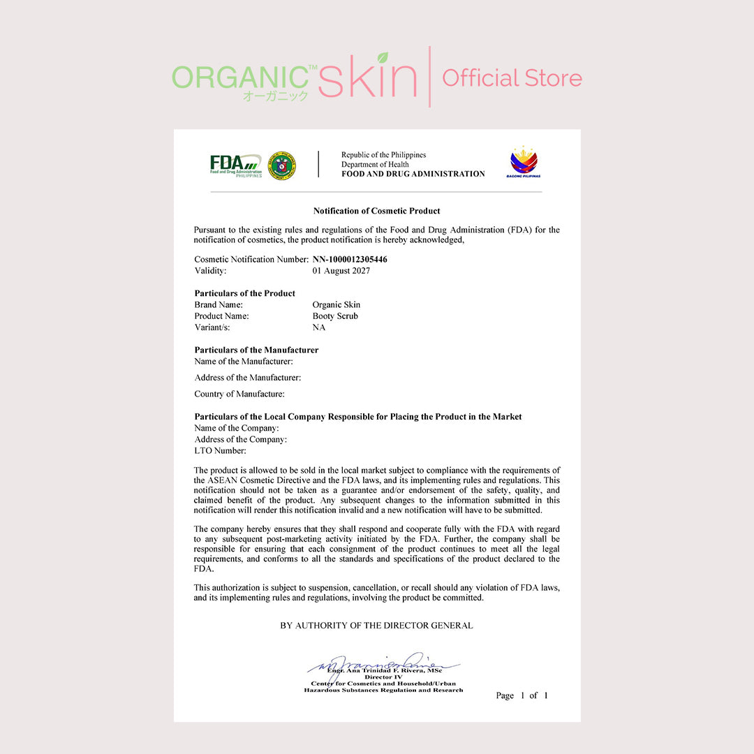 Organic Skin Japan Booty Scrub Lightening Exfoliant with Sunflower Oil 150ml