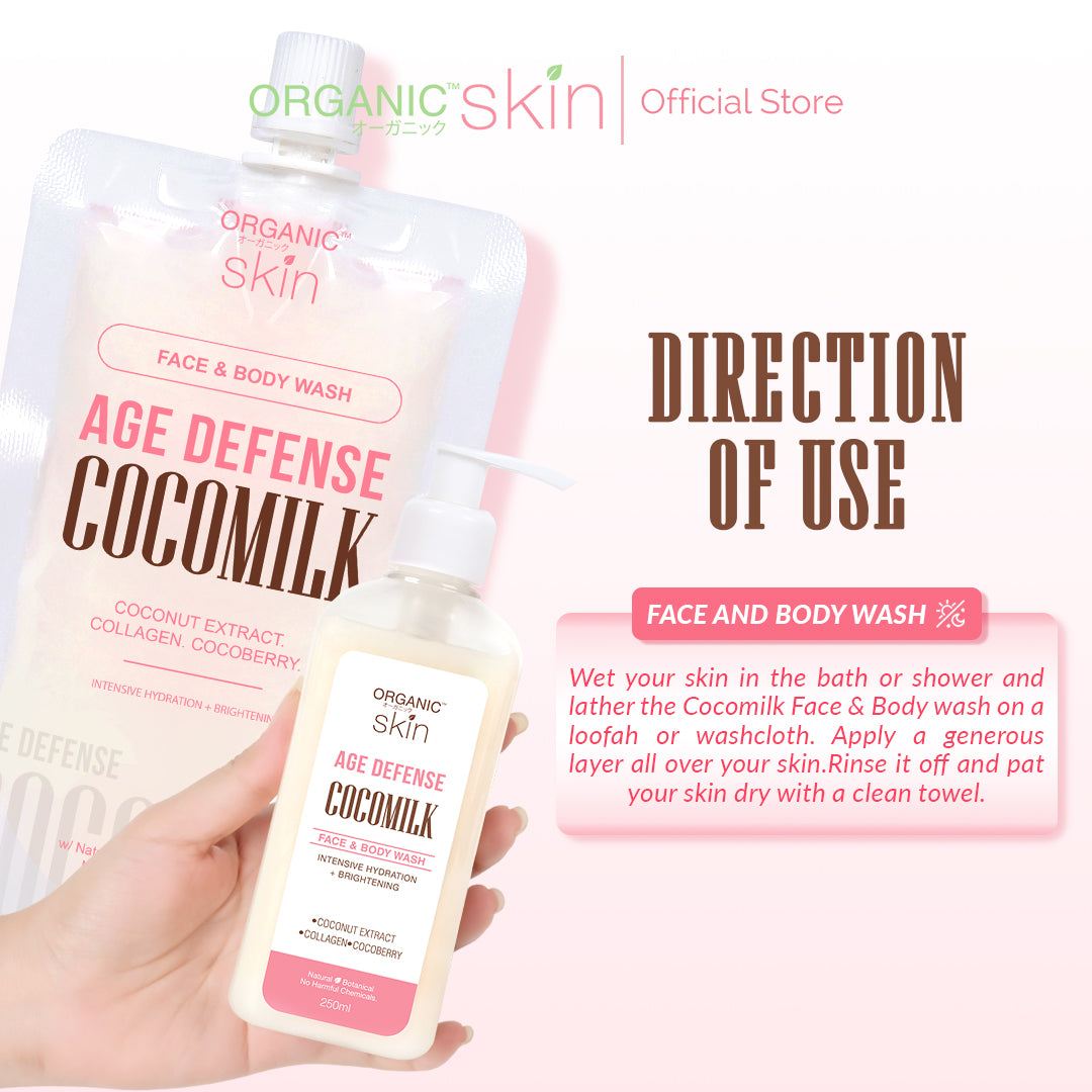 Organic Skin Japan Age Defense Coco Milk Face & Body Wash 250ml Bodywash with Collagen Set of 2