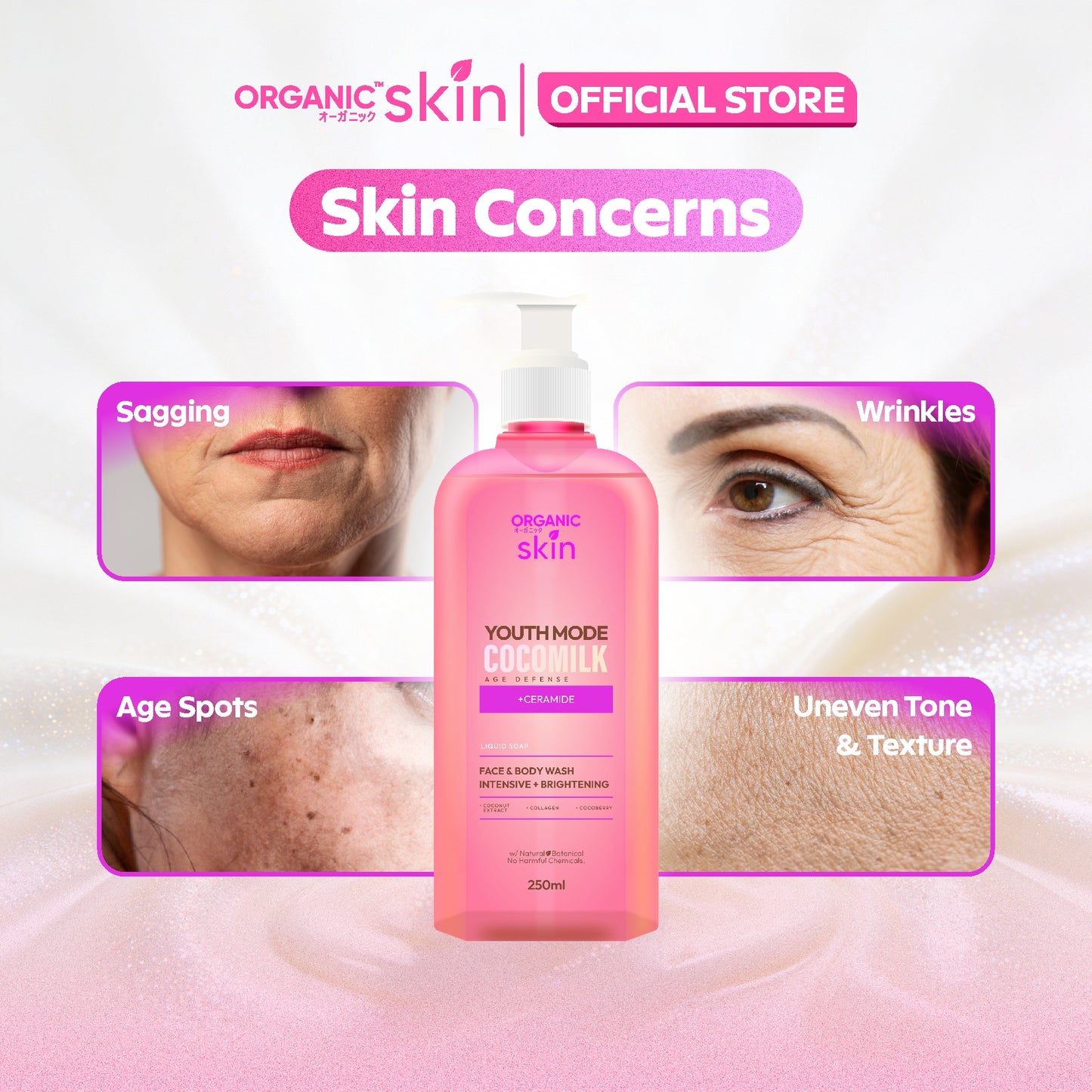 Organic Skin Japan Age Defense Coco milk Face & Body Wash 250ml Bodywash with Collagen Anti Aging