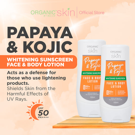 Organic Skin Japan Papaya Kojic Whitening Lotion Sunscreen Face Body Lotion Skin Care Set of 2