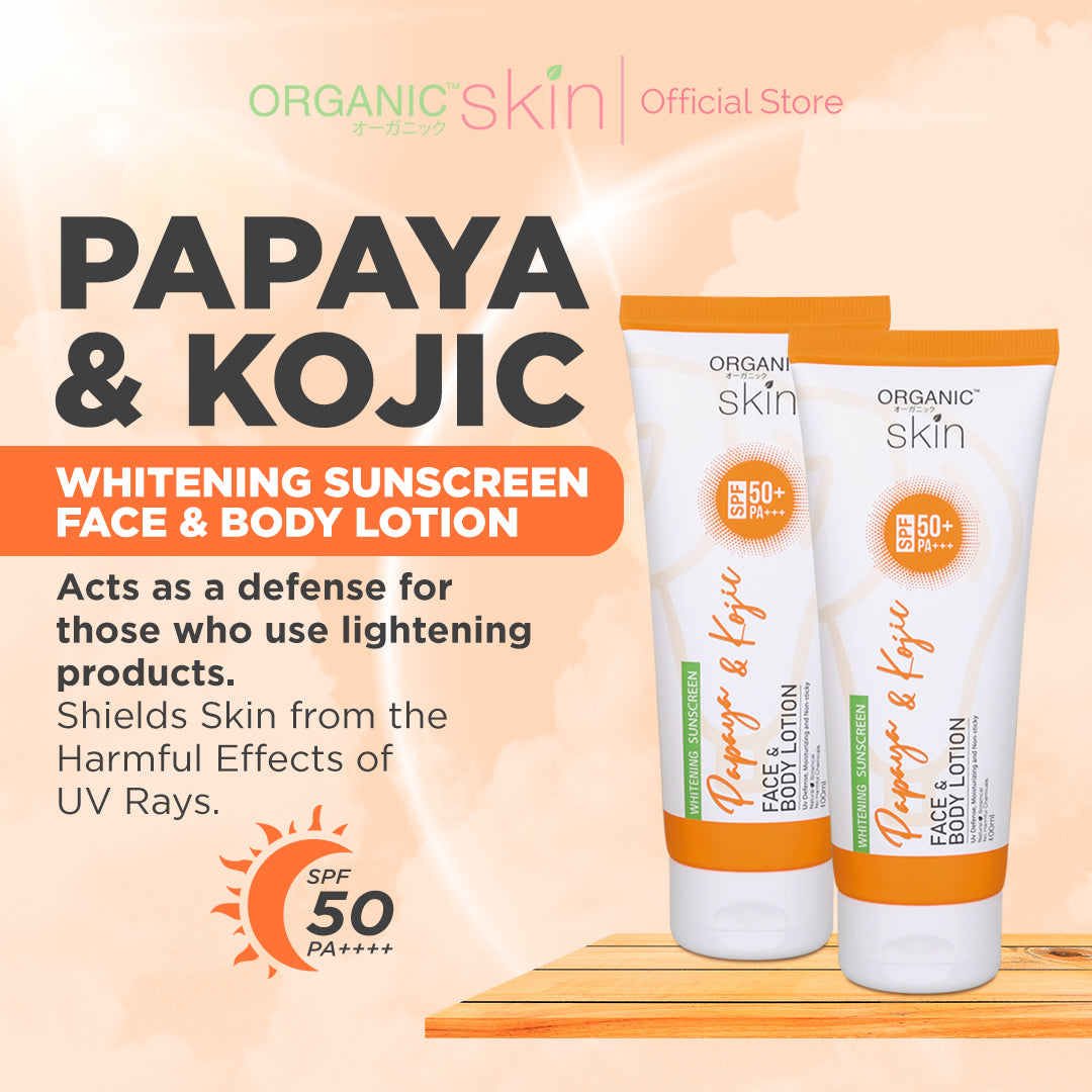 Organic Skin Japan Papaya Kojic Whitening Lotion Sunscreen Face Body Lotion Skin Care Set of 2