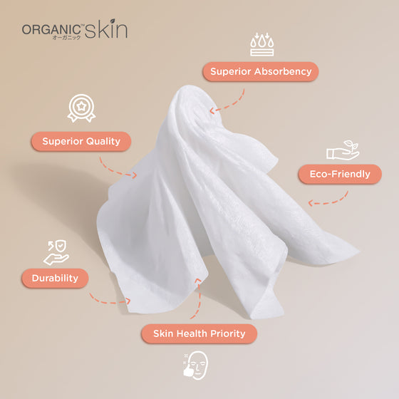 Organic Skin Japan 100% Pure Cotton Washable Cleansing Towel Reusable Facial Tissue Wipes Skincare for face and Body