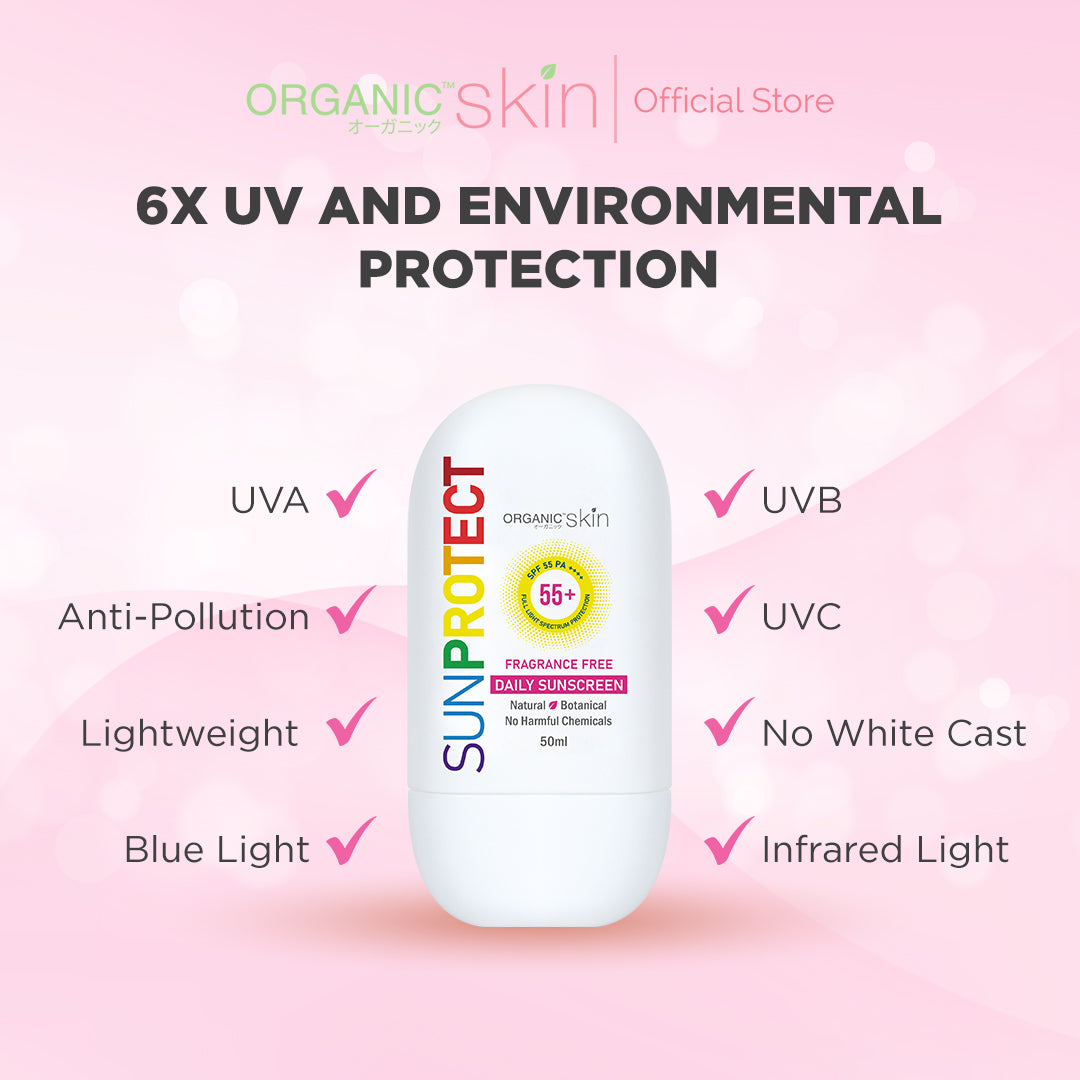 Organic Skin Japan Sun Protect Daily Sunscreen 50ml SPF 55 Sunblock All Skin Type Unscented Set of 2