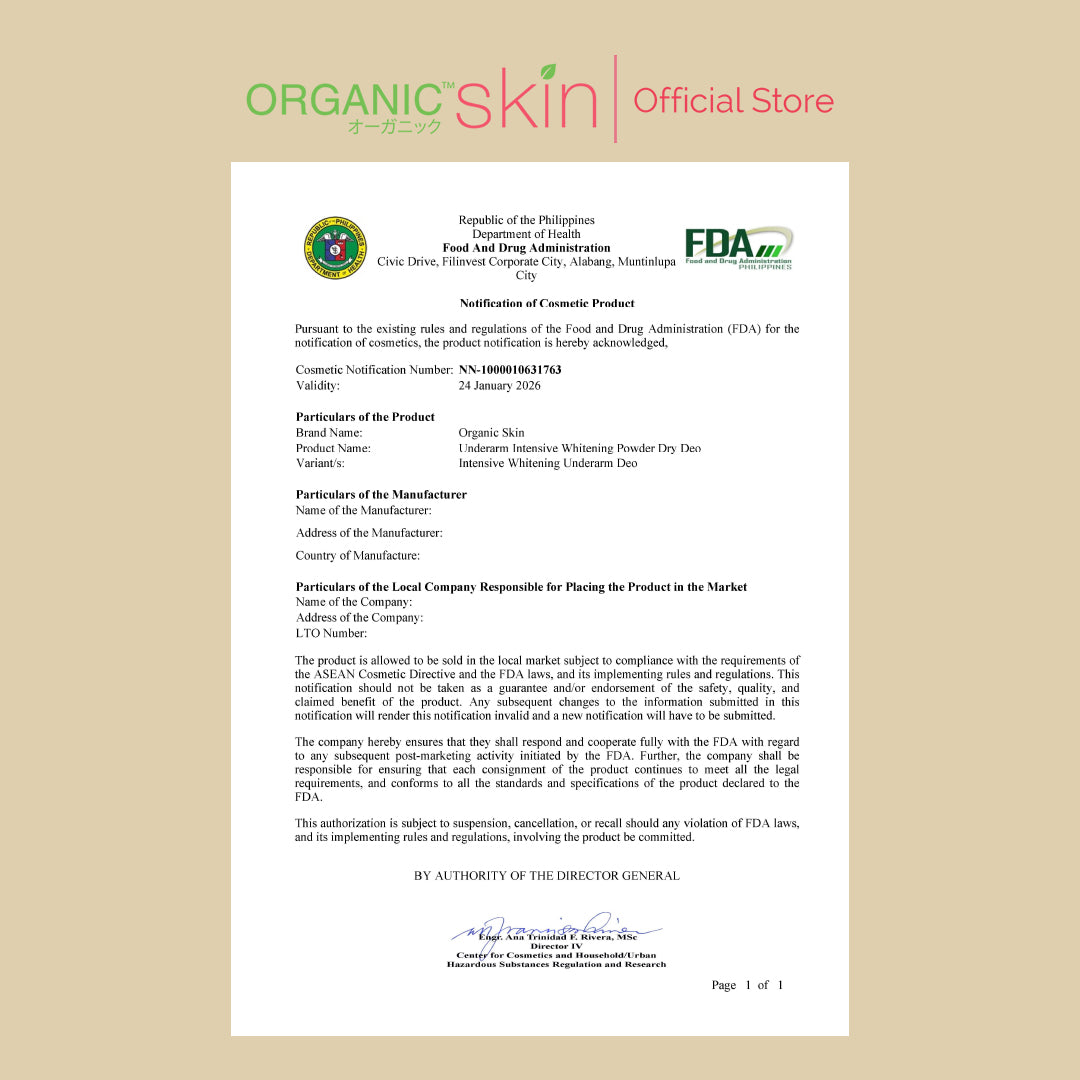 Organic Skin Japan 4x Intensive Whitening Powder Dry Deodorant (40ml)