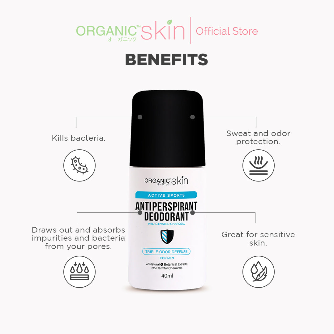 Organic Skin Japan Anti-Perspirant Deodorant For Men 40ml Underarm Whitening Deo Roll On Set of 3