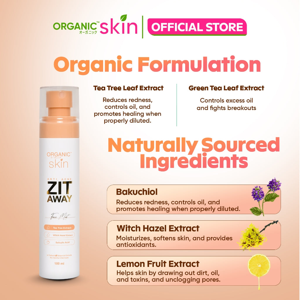 Organic Skin Japan Acne Care Set Bacne Body Wash 250ml & Zit Away Spray 100ml