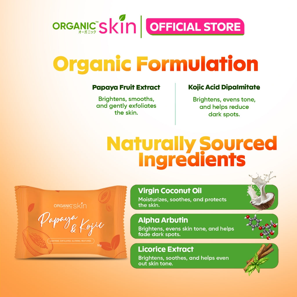 Organic Skin Japan Papaya & Kojic Whitening Soap 50g with Arbutin + Licorice + Bearberry allnatural natural soap white bath body skin care skincare korean soap face cleanser anti acne pimple remover papaya soap organicskin flash sale