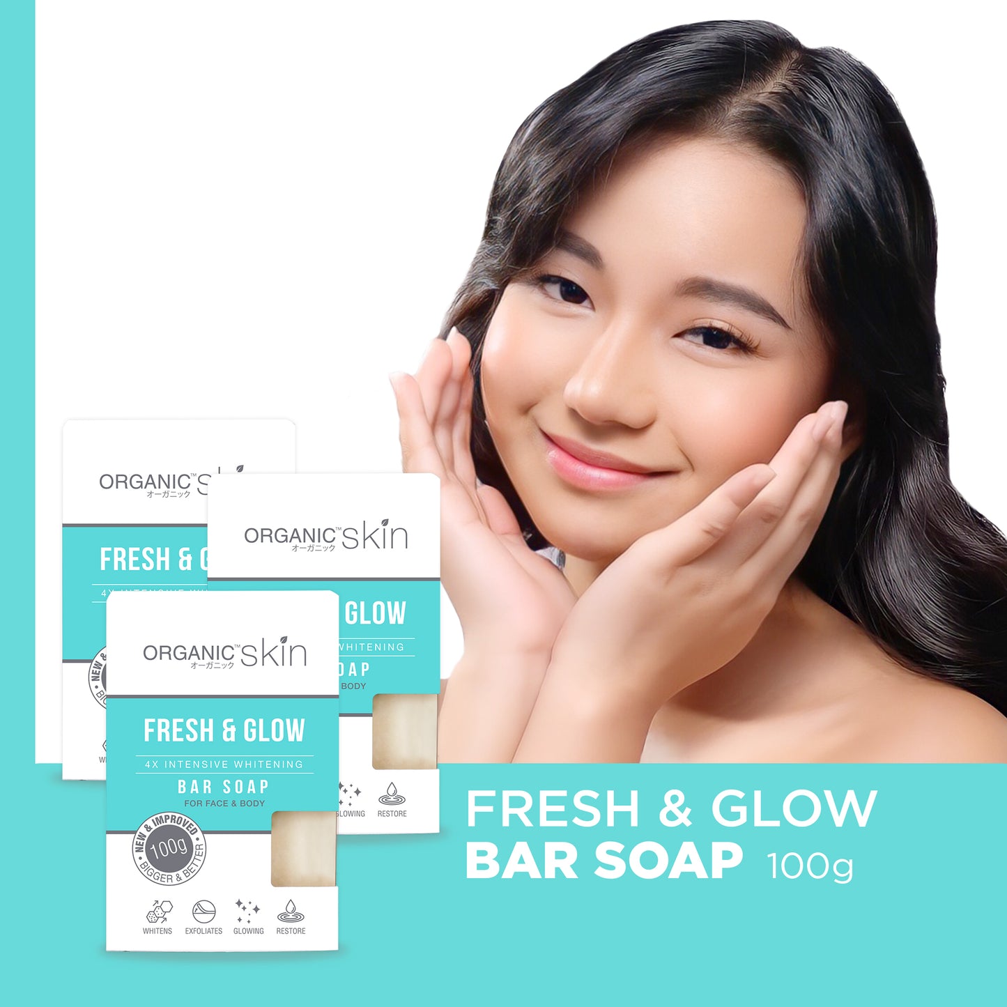 Organic Skin Japan 4x Whitening Soap with Kojic + Vitamin C (set of 3, 100g each)