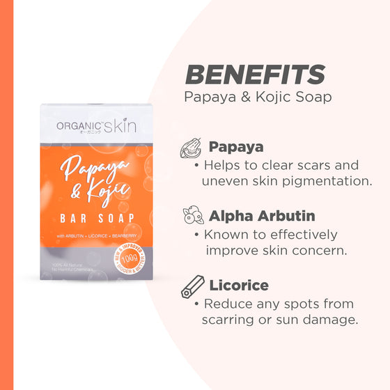 Organic Skin Japan Papaya & Kojic Whitening Soap with Arbutin (set of 4, 100g each)