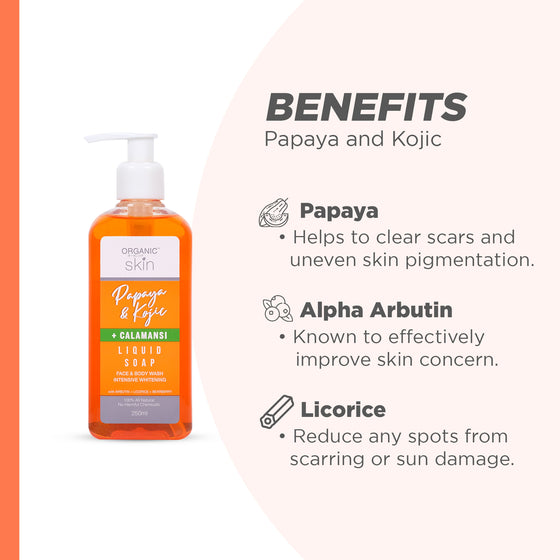Organic Skin Japan Papaya & Kojic + Calamansi Liquid Soap 250 ml Moisture Face and Body Wash