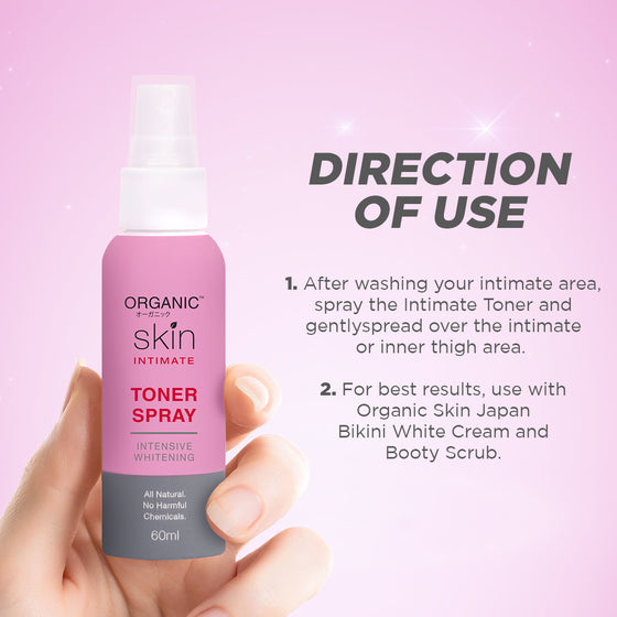 Organic Skin Japan Intimate Toner Spray 60ml Intensive Whitening Inner Thigh Area Lightening Toner