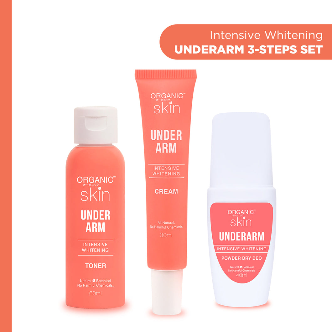 Organic Skin Japan Intensive Whitening Underarm 3-Steps Kit with Under Arm Deodorant Roll on, Cream and Toner