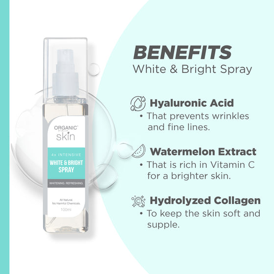 Organic Skin Japan 4x Intensive Whitening White & Bright Spray Face Mist with Hyaluronic Acid 100ml