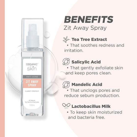 Organic Skin Japan AntiAcne Zit Away Spray Face Mist with Tea Tree Anti Maskne Antibacterial 100ml